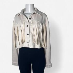 Fringe jacket cream suede fringe boho Western Midwest rodeo country cowgirl moto